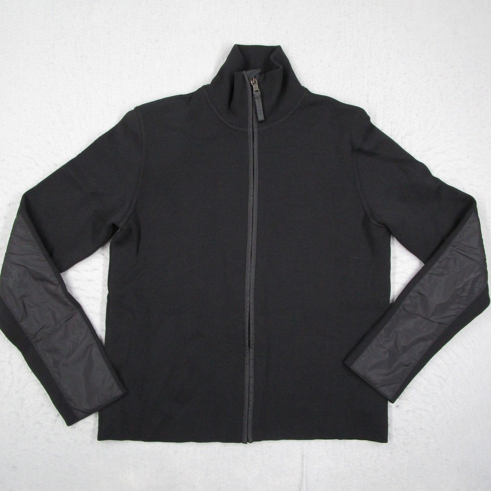 Prada Milano Men Black Full Zip Wool Sweater Nylon Panel Cardigan Size 48 SMC382